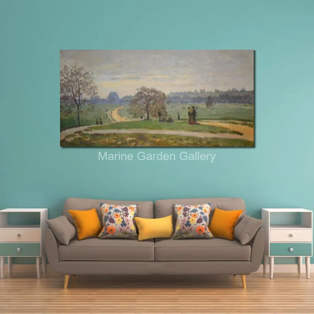 Hand Painted Claude Monet Oil on Canvas Reproduction Hyde Park Seascape Masterpiece for Restaurant Wall Decor