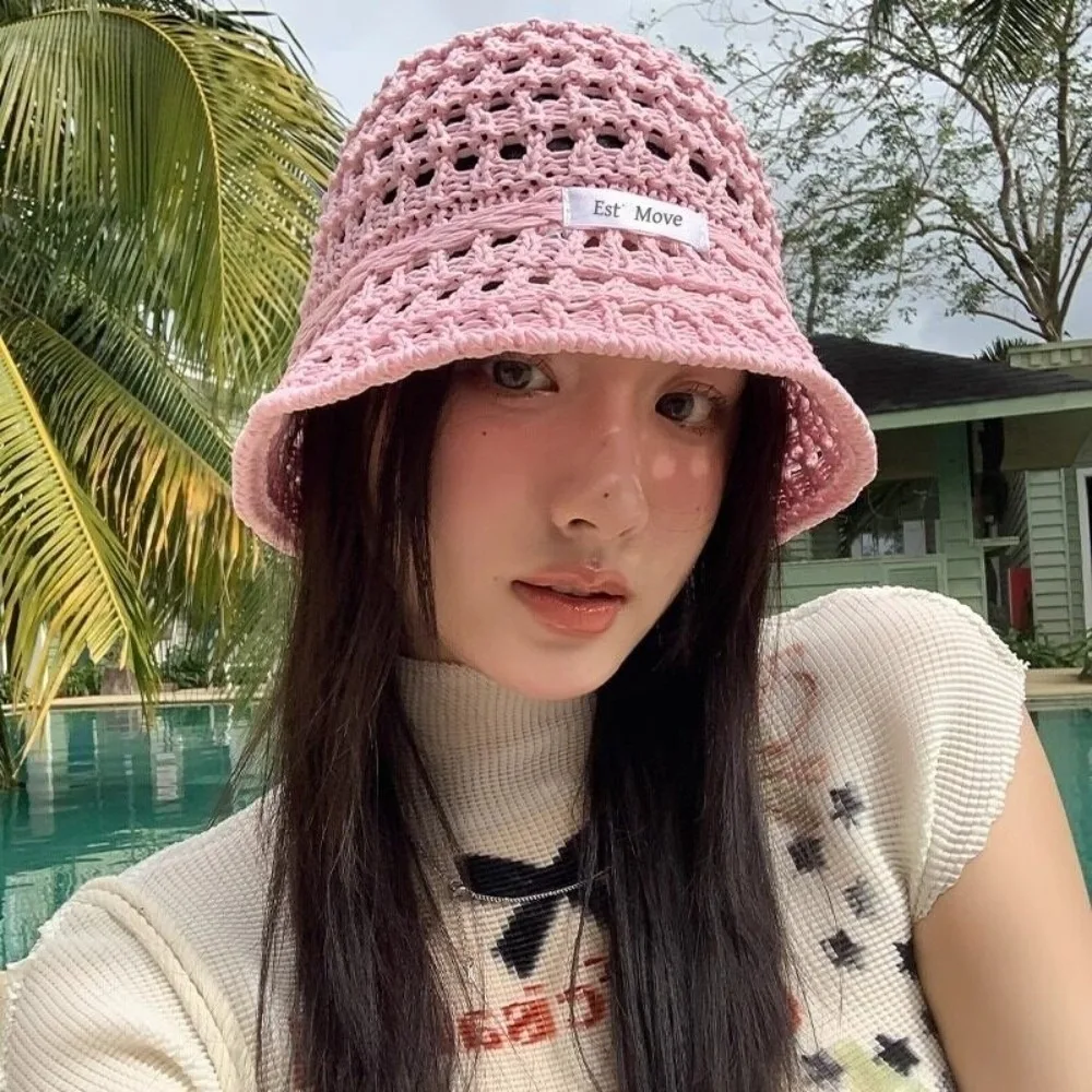 

New Breathable Basin Caps Straw Hollow Bucket Hat Sunscreen Hat Travel