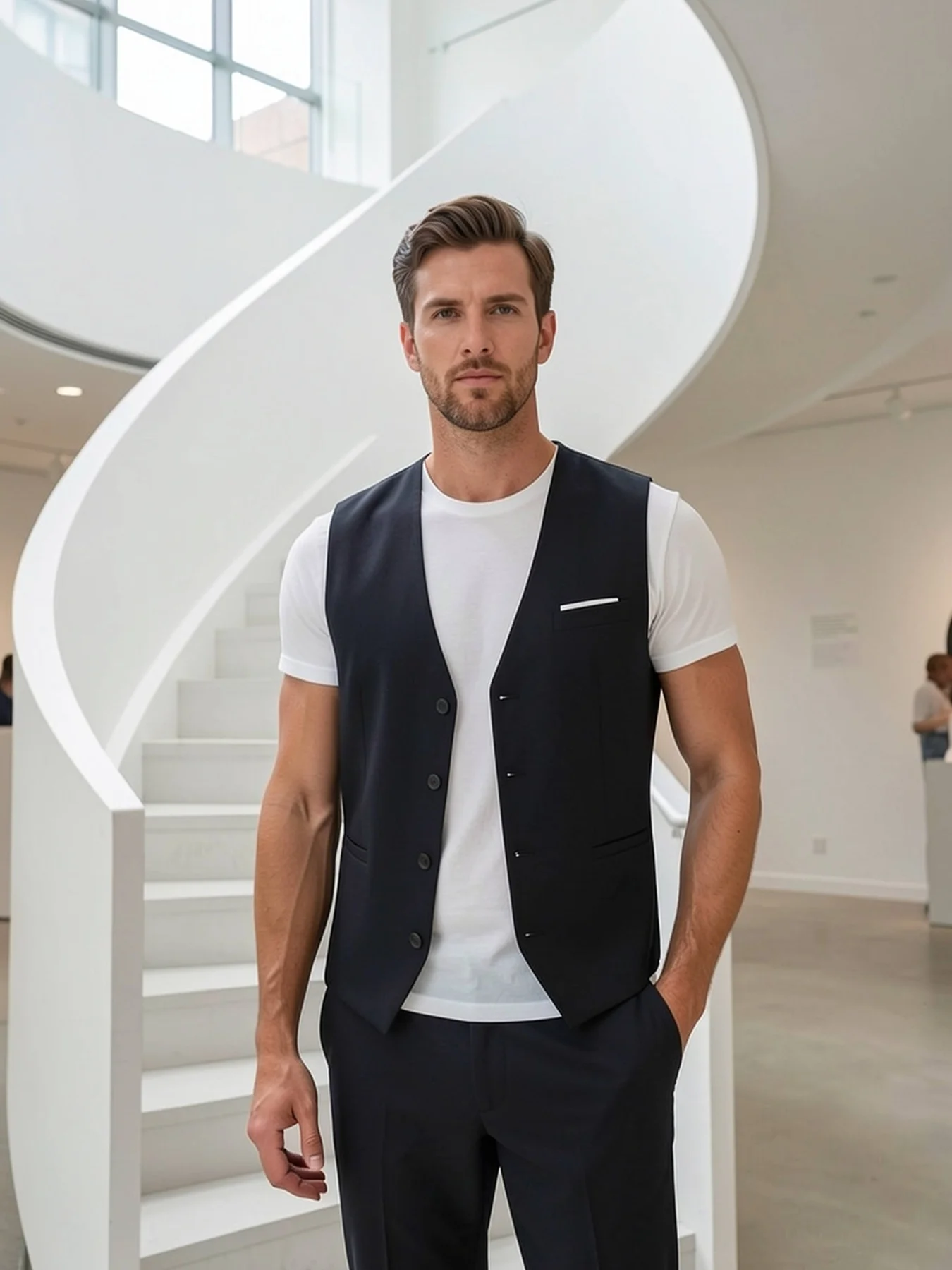 

Sophisticated Men's Solid Vest Single Breasted V-Neck Elegant Office Party Wedding