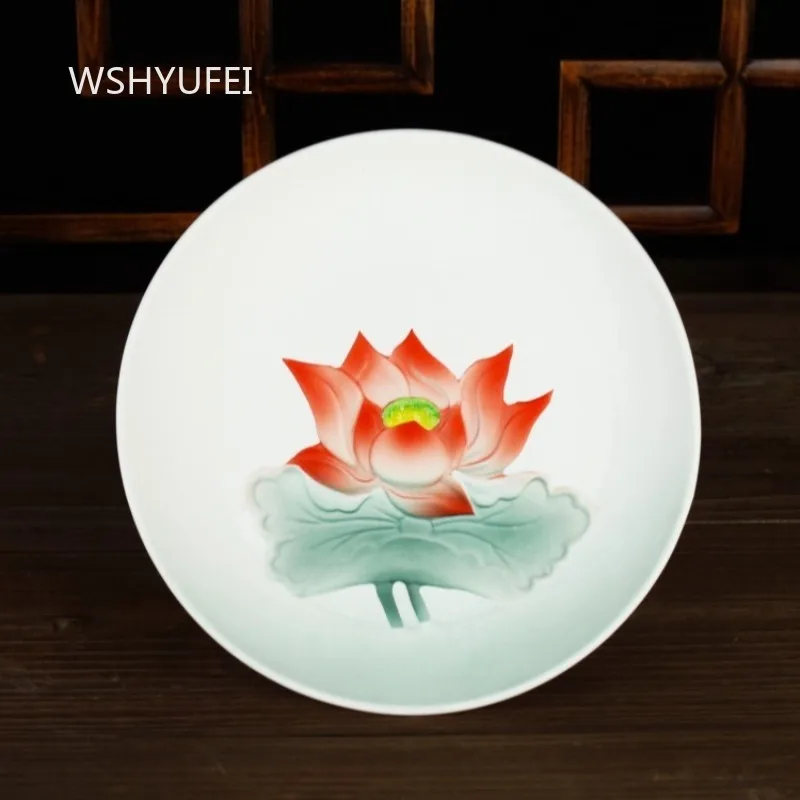 Lotus Fruit Plate Ceramic Painted Buddhist Temple Offering High Footed Plates 7-inch 8-inch Offering Tray Buddhist Supplies