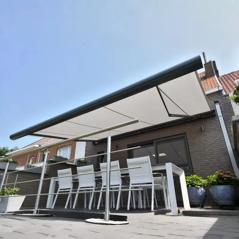 【2026】Heavy Duty Aluminum Frame Electric Acrylic Sail Remote Control Retractable Awning UV Protection PDC Coated Freestanding