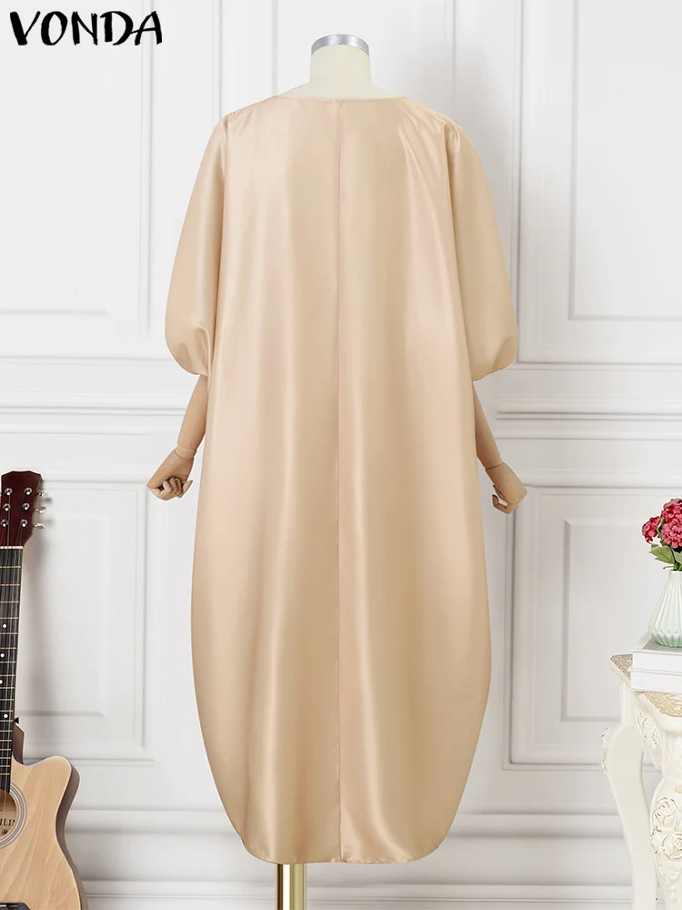 Elegante Satijn Zijden Jurk 2023 Vrouwen Zomer Bohemian Maxi Lange Zonnejurk Half Mouw V-hals Vestidos Oversized Casual Losse Gewaad
