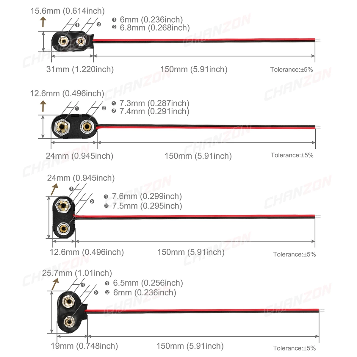 9V Battery Connector Snap Clip Power Adapter T-type I-type Dual Wire Holder Cable 9Volt 15cm Lead Socket Plug Buckle Connection