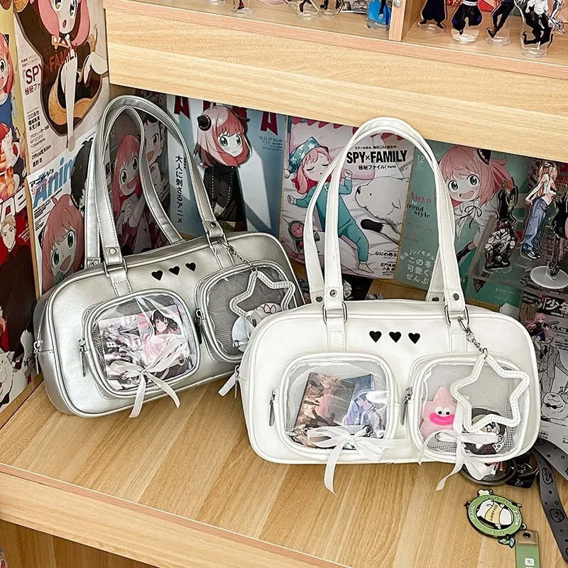 

2025 прозрачная японская серебряная сумка Ita, женская сумка в стиле Харадзюку, эстетичная кожаная сумка на плечо, популярная сумка для девочек Bolsos De Muje
