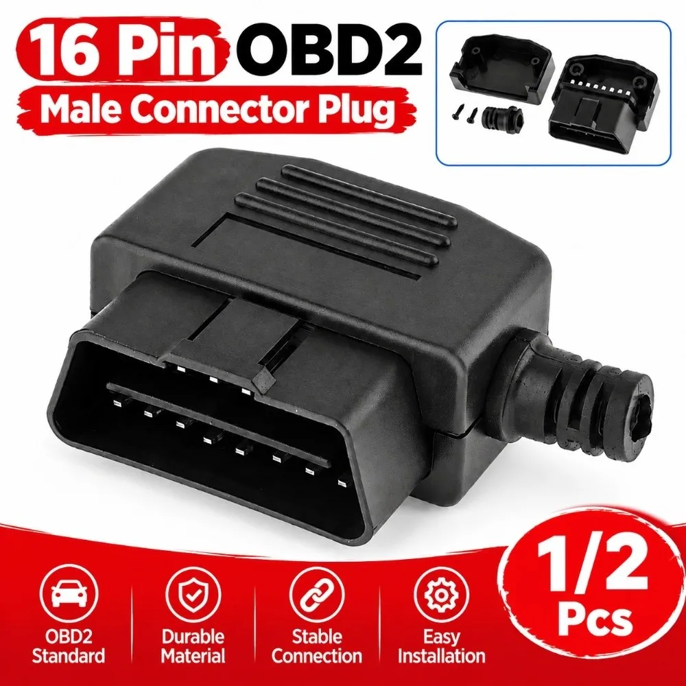 New L Type OBD2 Male Plug 16 Pin Male OBD Housing Kit With Screw OBD Wire Socket Most Car