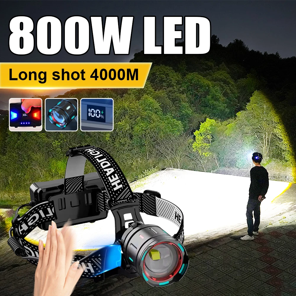 300000LM Powerful Headlamp 800W Led Sensor Head Flashlight Long Range Headlight 18650 Rechargeable Head Lantern Fishing Camping