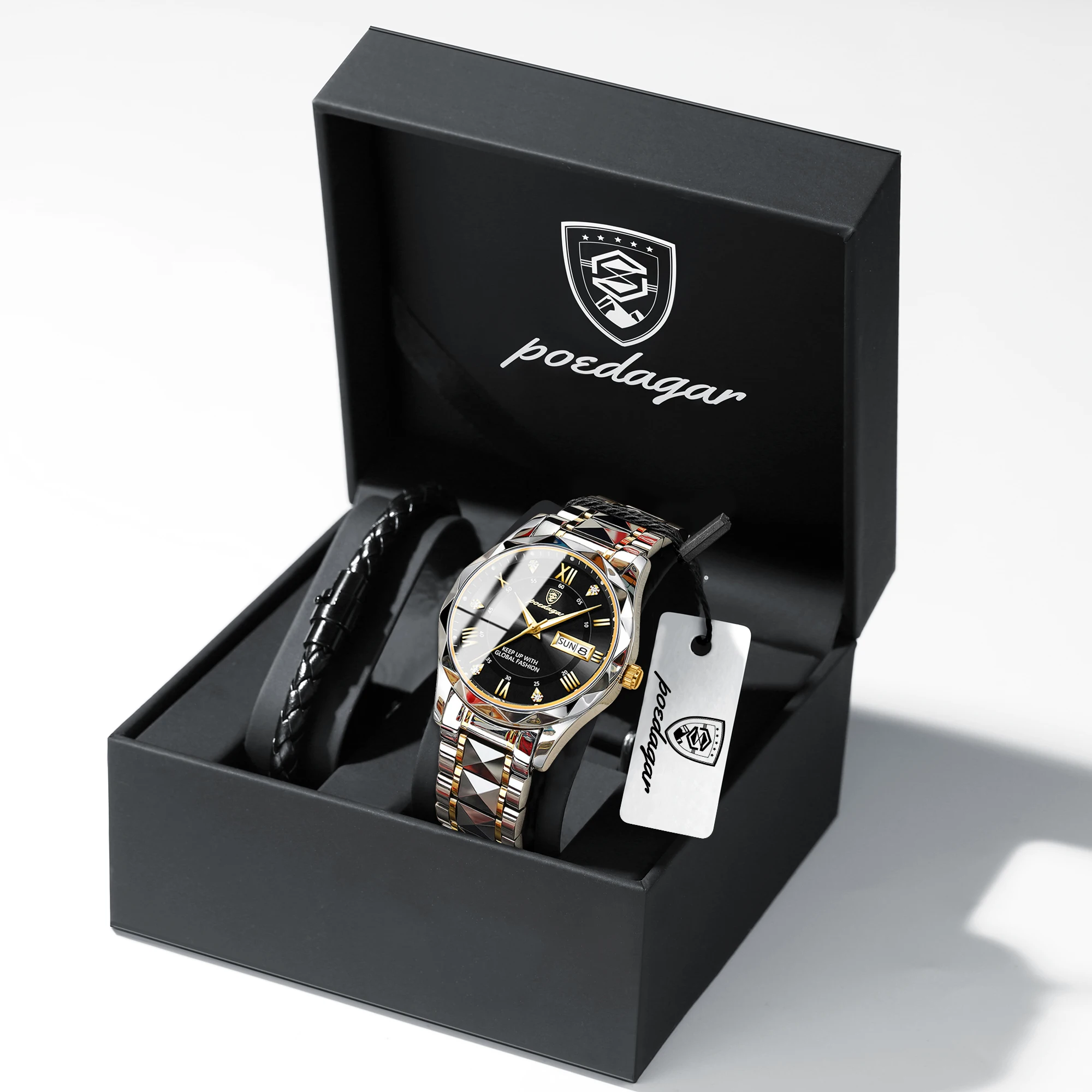 

POEDAGAR Роскошные наручные часы для мужа, светящиеся, водонепроницаемые, с указанием дня недели и даты, из нержавеющей стали, кварцевые мужские часы + подарочная коробка