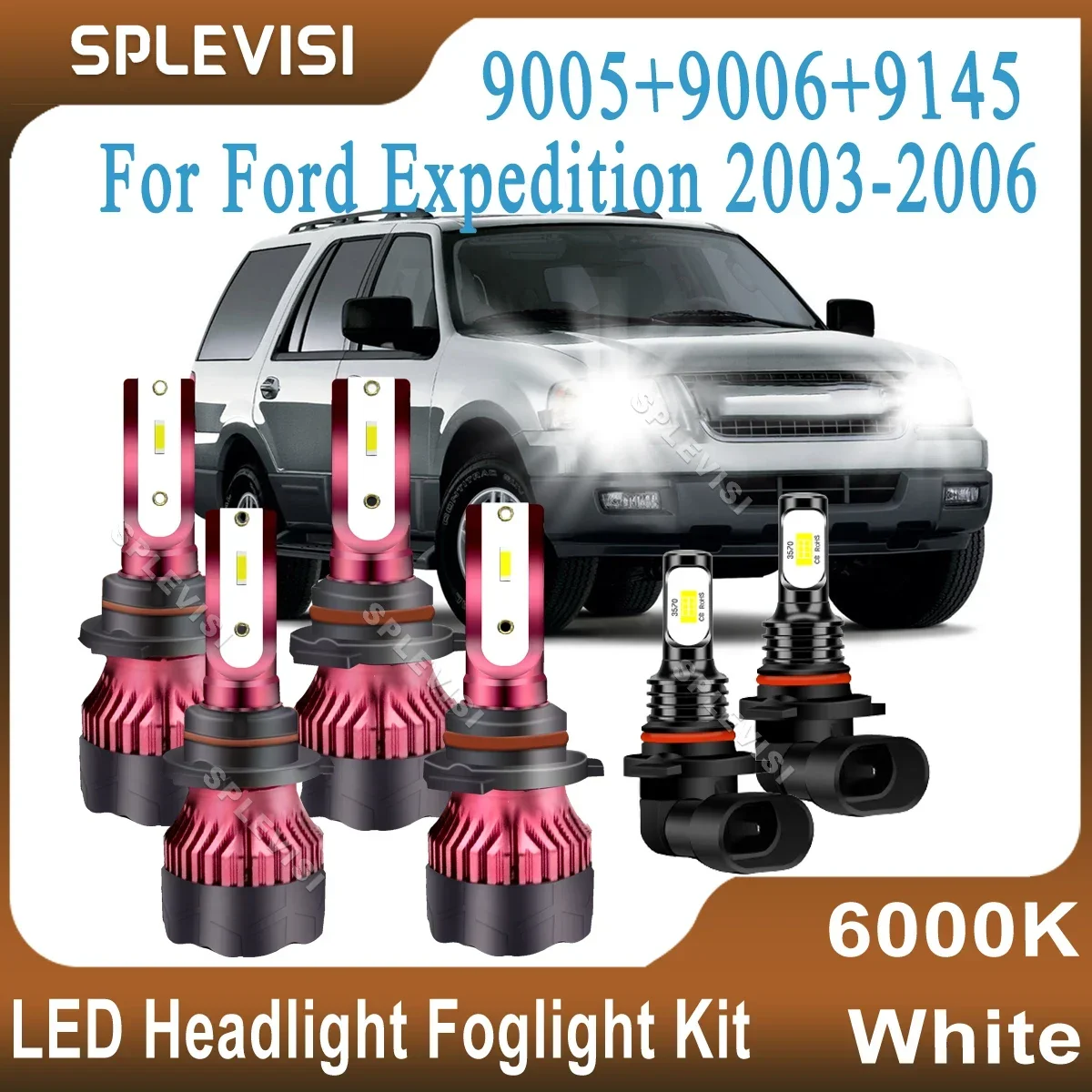 

led headlight foglamp 9005 High 9006 Low Beam 9145 Foglamp 6000K Pure White For Ford Expedition 2003 2004 2005 2006