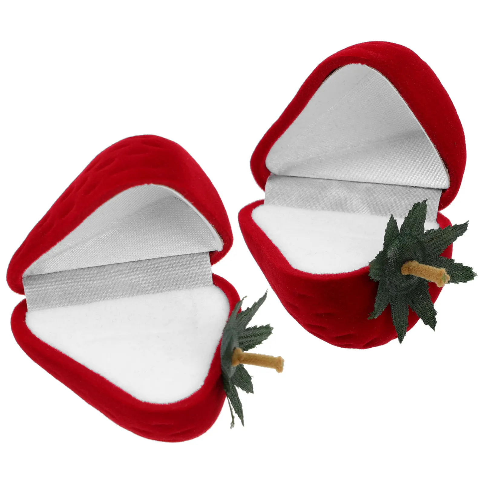 2Pcs Exquisite Strawberry Ring Box High Grade Lint Smooth Edges Compact Jewelry Organizer for Engagement Proposal Travel Desktop