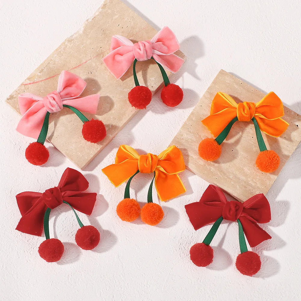 2 Stück Mädchen-Haarspangen mit Niedlichen Roten Samtschleifen und Haarballen, Weihnachten und Neujahr, Süße Doppel-Pferdeschwanz-Clips, Handgefertigte Haaraccessoires