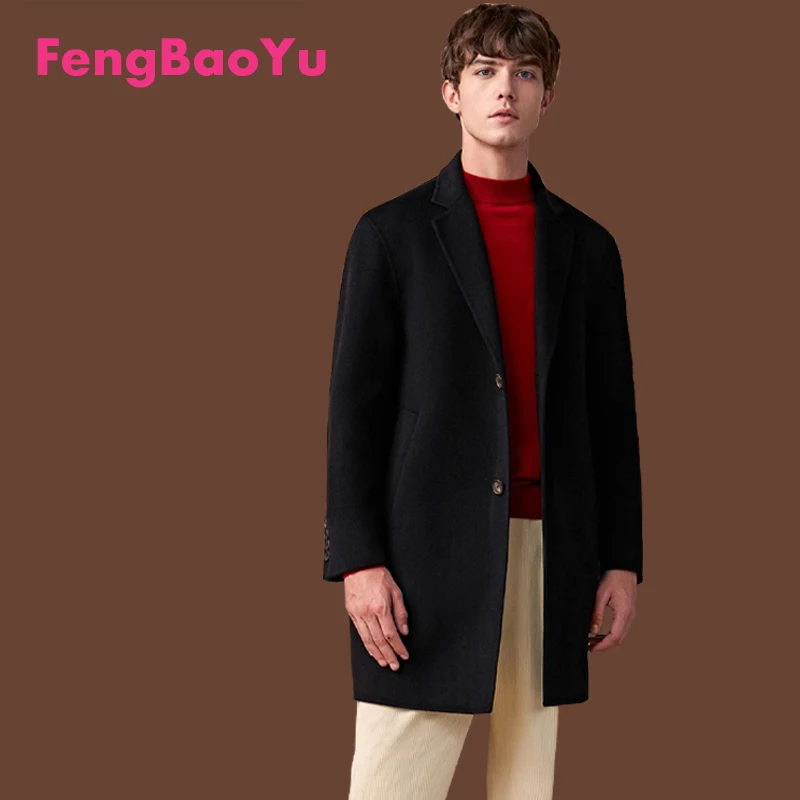 

Double-sided Wool Men's Coat with a Tailored Collar, Simple Elegant Style, Suitable for Business and Office Wear Autumn Winter