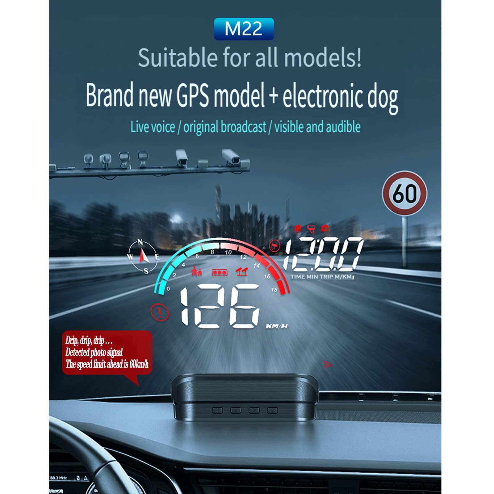 

Car GPS Head-Up Display M22 OBD2 HUD On-board Projector Auto Digital Display Speed Warning Speedometer for Car Custom Accessory