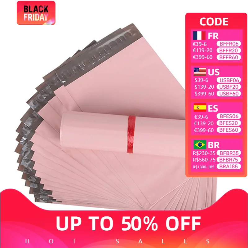 50Pcs Pink Courier Mailer Bags Packaging Poly Package Plastic Self-Adhesive Mailing Express Bag Envelope Postal Pouch Mailing