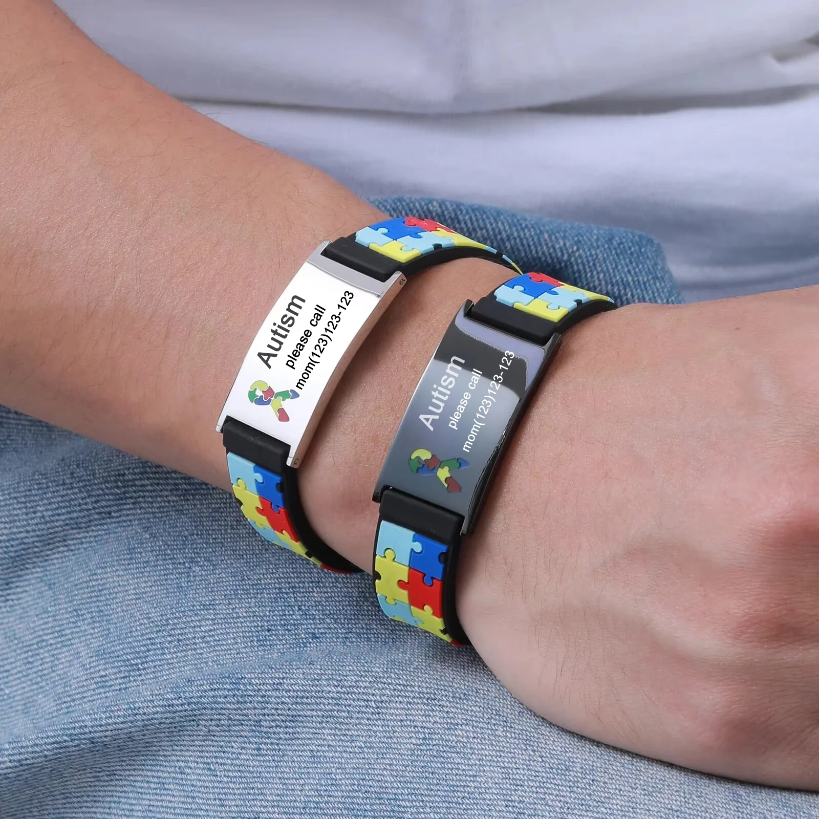 

Free Personalized Name Bracelets For Adult Men Women Boy Girl Custom Autism ICE Info Rubber Silicone Bands Wristband Gift