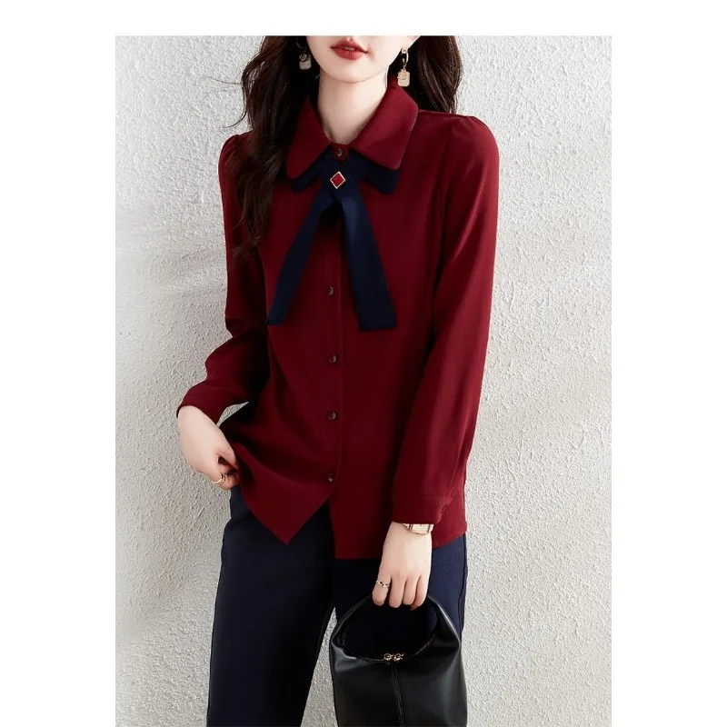 قمصان للنساء ربيع الخريف الشتاء نمط جديد الموضة الراقية بلايز بسيطة متعددة الاستخدامات بأكمام طويلة #5