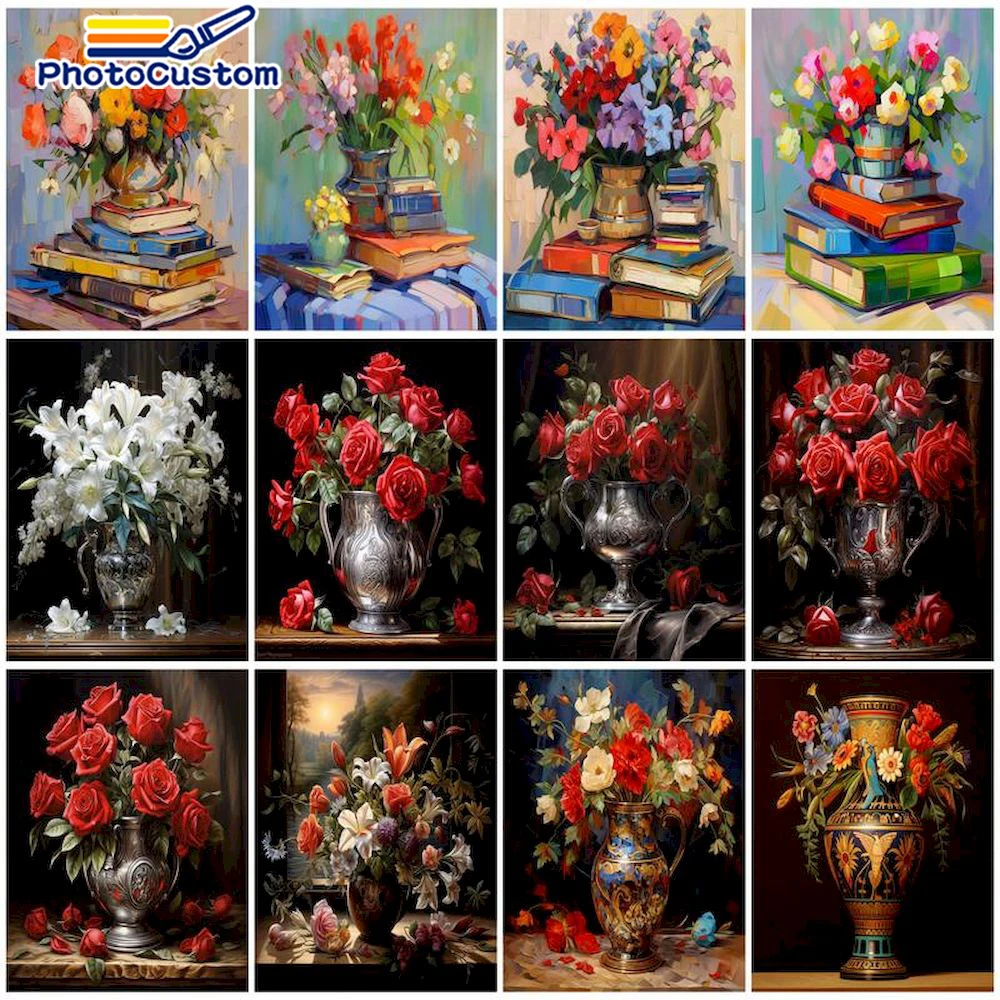 

PhotoCustom Painting By Number Canvas Kits Flower Home Decoration DIY Crafts Pictures By Numbers Home Decor Wall Artwork Gift