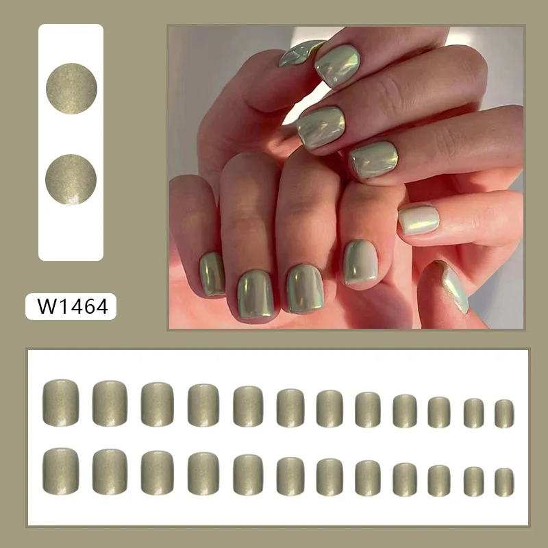 

24Pcs Short Ballerina Press on Nails - Aurora Green Solid Color | Vintage Chic Style for Women & Girls