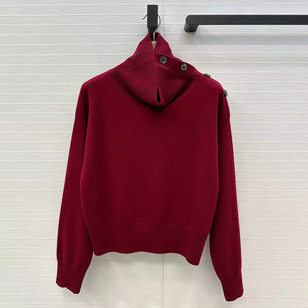 

Новый осенний вязаный пуловер из 100% кашемировой пряжи, женская водолазка с разрезом на пуговицах, с длинным рукавом, однотонный базовый повседневный свитер