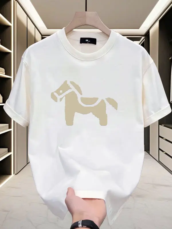 2026 Summer men's casual loose pattern printed sports comfortable round neck short sleeved T-shirt top