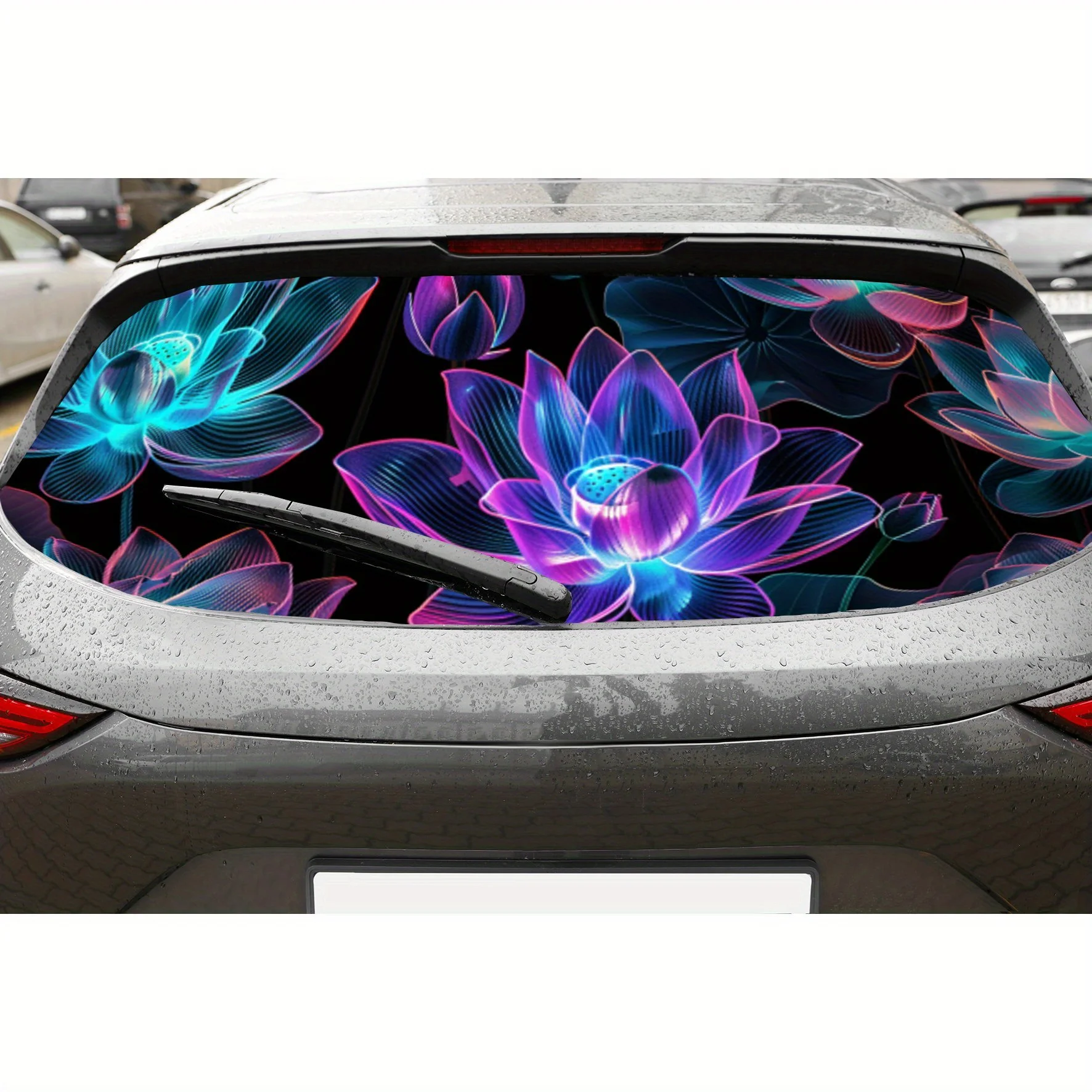 

Cyber Lotus PVC Perforated Car Vinyl Wraps, Privacy Enhancing Design for Rear Window, Car Rear Windshield Sticker for Most Truck