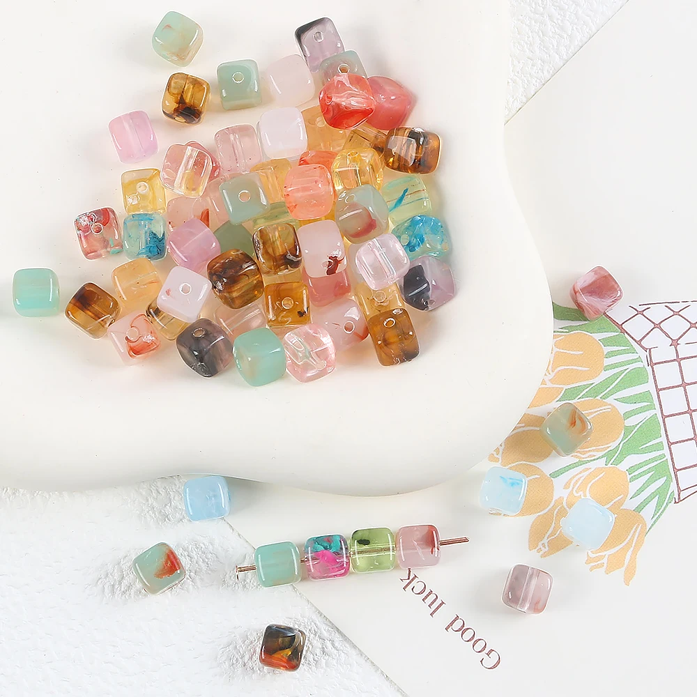 

6mm Square Blend two colors Acrylic Spacer Loose Beads for Jewelry Making Bracelet DIY Keychain Pen Beads Accessories