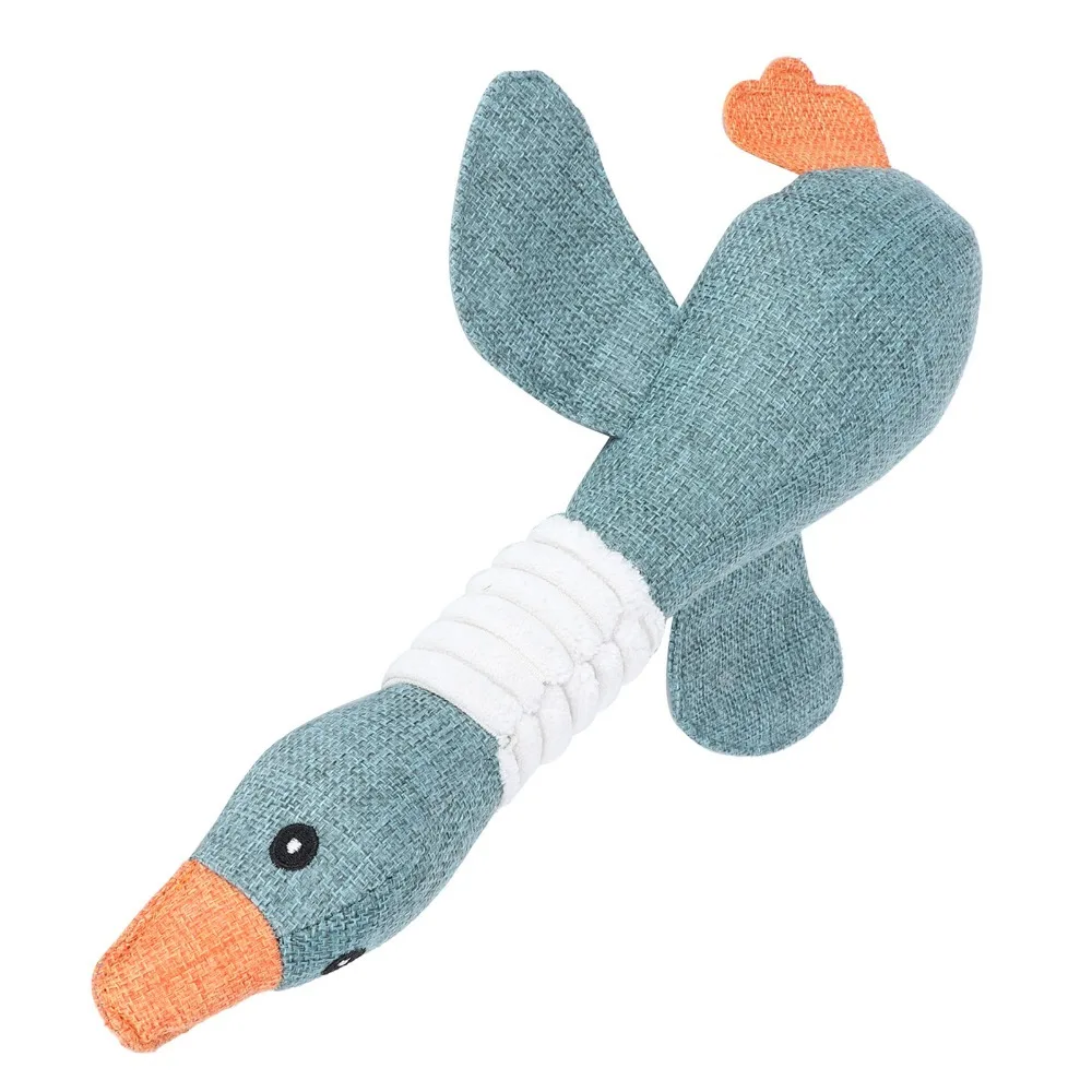 No Loose Thread Linen Fabric Goose Pet Surface Goose Shaped Dog Chew Squeaky Inside Tear Tough Squeaky Interactive Play