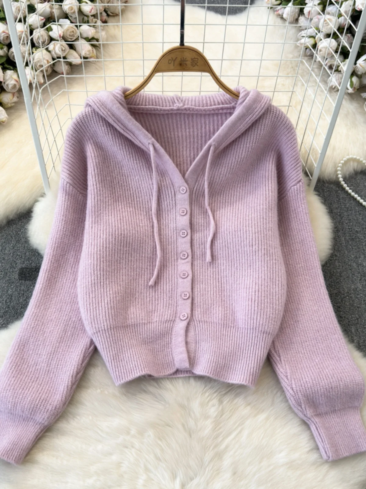 

Solid Color Women Hooded Sweater Spring Autumn Korean Single Breasted Cardigan Knitted Tops Casual Female Simple Sweater