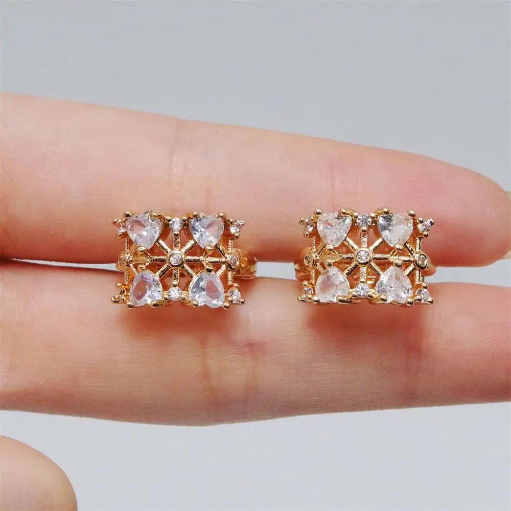 ZHONGVI Trendy Square Earrings For Women Shiny White Heart Zircon Plated Gold Color Earrings Wedding Jewelry Gifts