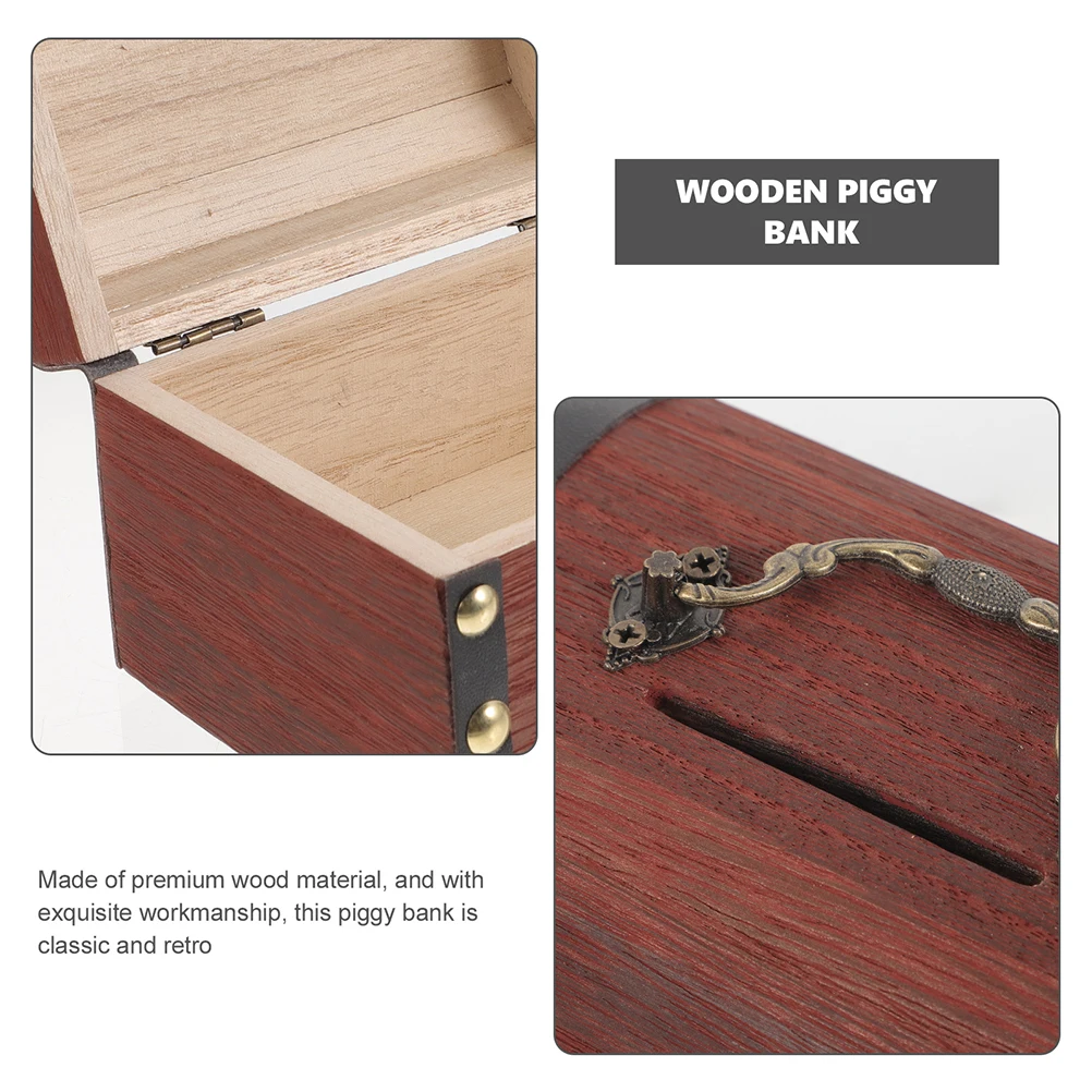 

Kids Piggy Bank Treasure Chest Box Lock Key Money Banks Boys Girls Classroom Home Office Storage Wooden Iron Safe Savings Tool
