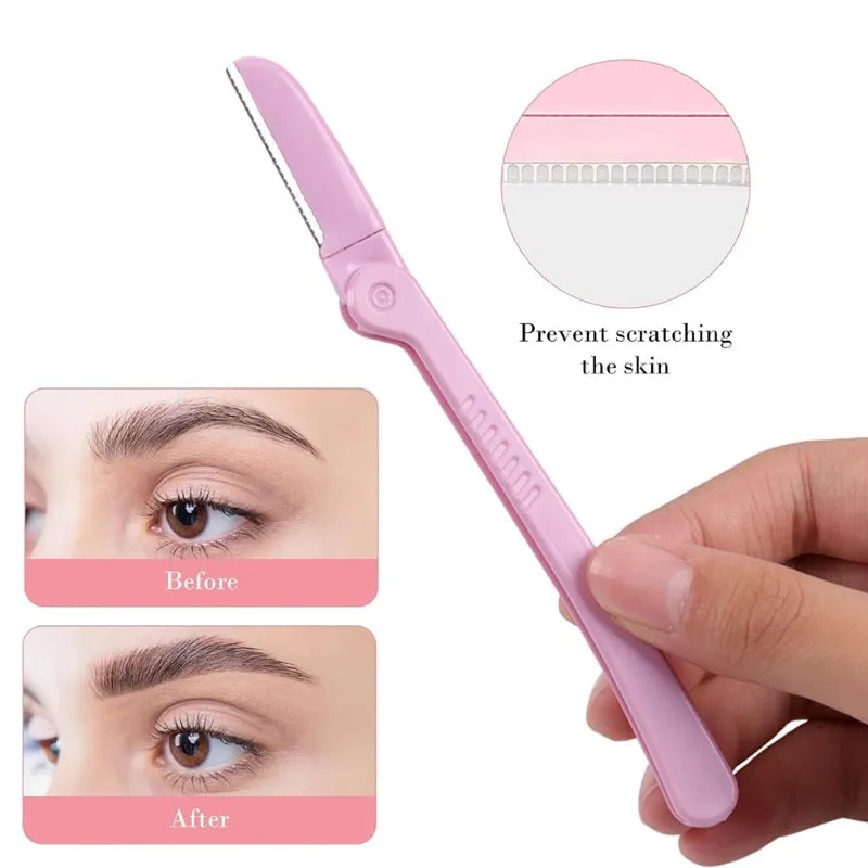 مجموعة حلاقة الحواجب مكونة من 4 قطع: فرشاة مزدوجة الجوانب وتشذيب دقيق لإزالة الشعر والمكياج للنساء