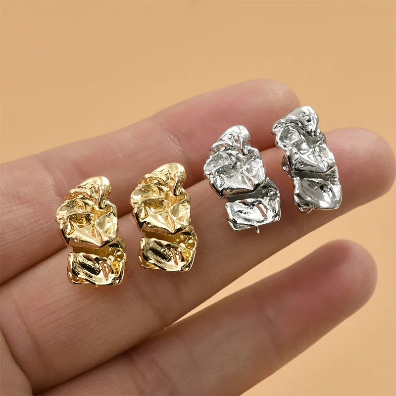 Copper-plated 14k Gold Color Concave-convex Surface Texture Rectangular Earrings DIY Handmade Ear Jewelry Accessories Material