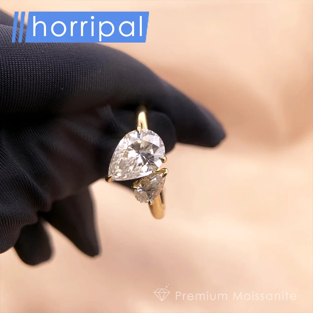 

New in Ring 2 Stone 1.5ct Pear Moissanite Wedding Ring 925 Sterling Silver 18K White Gold Plated Elegant Eternity Band for Women