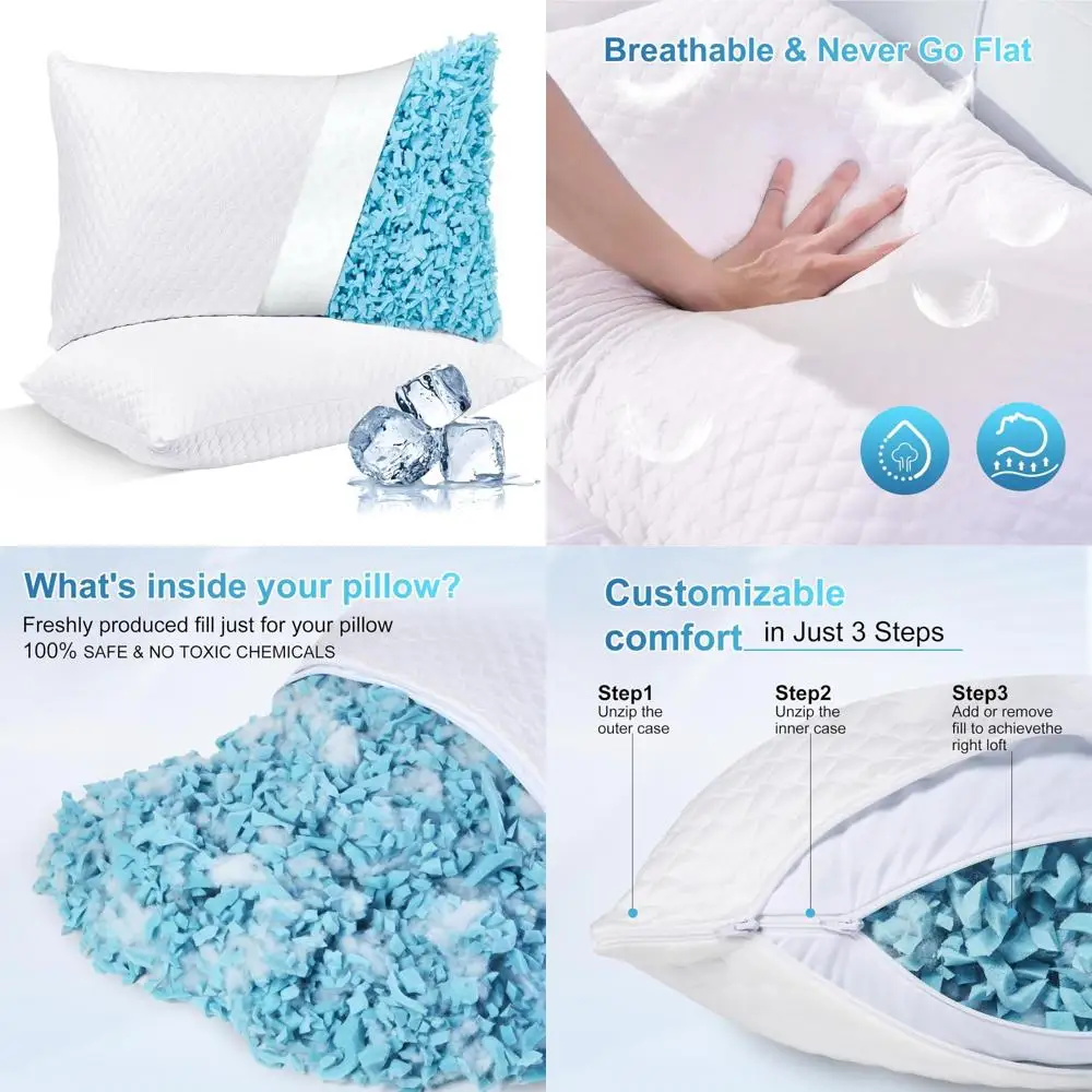 

"King Size Cooling Pillows Set - 2 Pack Memory Foam with Gel for Sleepers Who Get Hot"