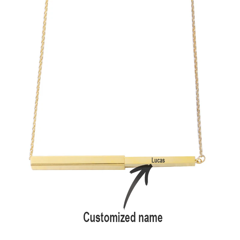 

Custom Engraved Mirrored Retractable Stereo Bar Necklace Personalized Stainless Steel Engravable Pendant Best Mother's Day Gift