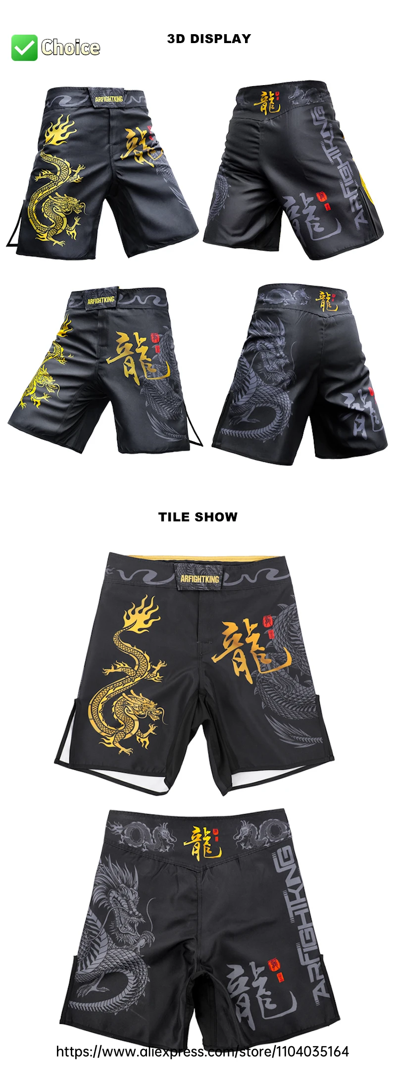 MMA-Shorts zum Training, Kickboxen, Drache, schwarze Kampfshorts für Kampfsport, Cage Fight, Muay Thai, BJJ, Boxen, Grappling – Detail 5