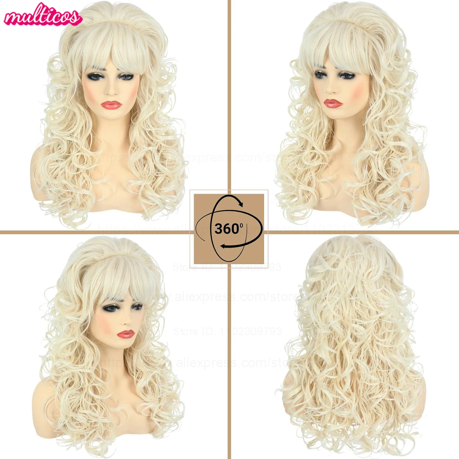 High Quality 80s Long Blonde Culy Bouffant Vintage Beehive Wig Women Disco Party Halloween Drag Queens Dolly Parton Cosplay Wigs