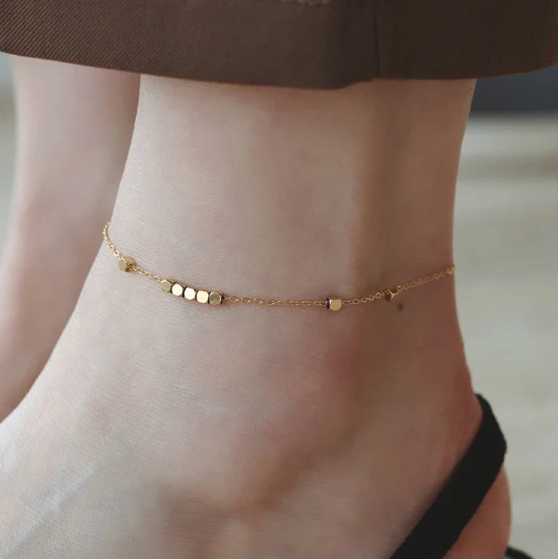

Real 925 Sterling Silver 18K Gold Mini Square Chain Anklets for Women Classic Geometric Fine Jewelry Minimalist Accessories