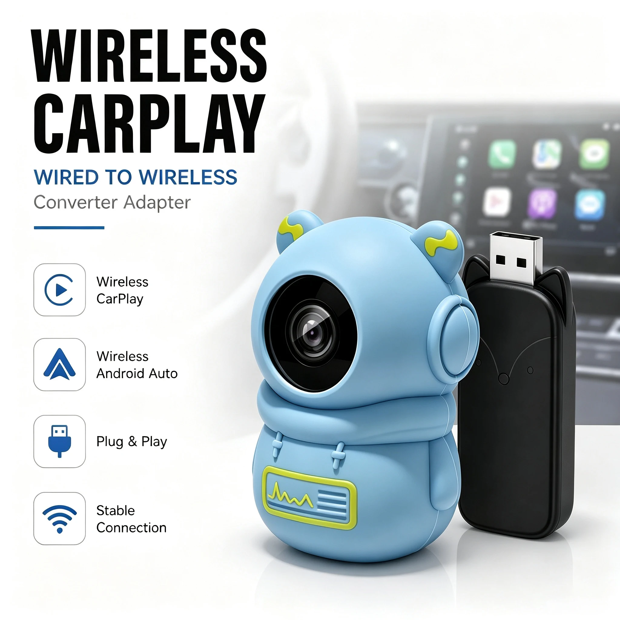 Baby Back Seat Camera 1080P 150° Wide Angle Night Vision Wireless Carplay Cabin Monitor Cute Cam for Infant Safety Easy Install
