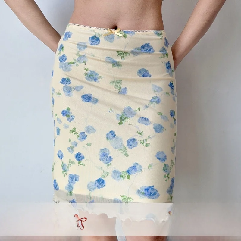 

Go Girl Go Color Collision Print Mesh Half Skirt Women's Summer Slim Fit Butt Skirt mid Length Skirt Fashionable Elastic Waist