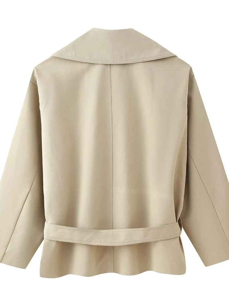 

Elegant Solid Turn-down Collar Suede Jackets Women Fashion Flare sleeve Lace Up Belt Coat Female Early Autumn Chic Casual Coat