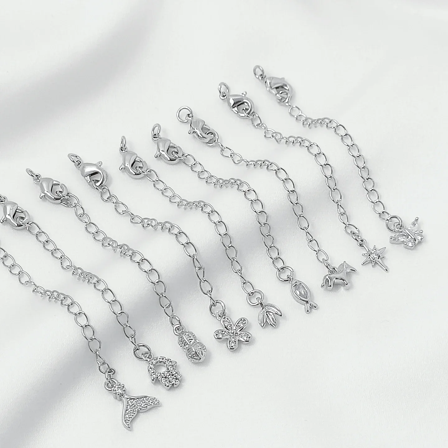 

Diy Bracelet Necklace with Copper Tail Chain Plated Platinum Set Zirconium Extended Chain Handcrafted Jewelry Accessory Material