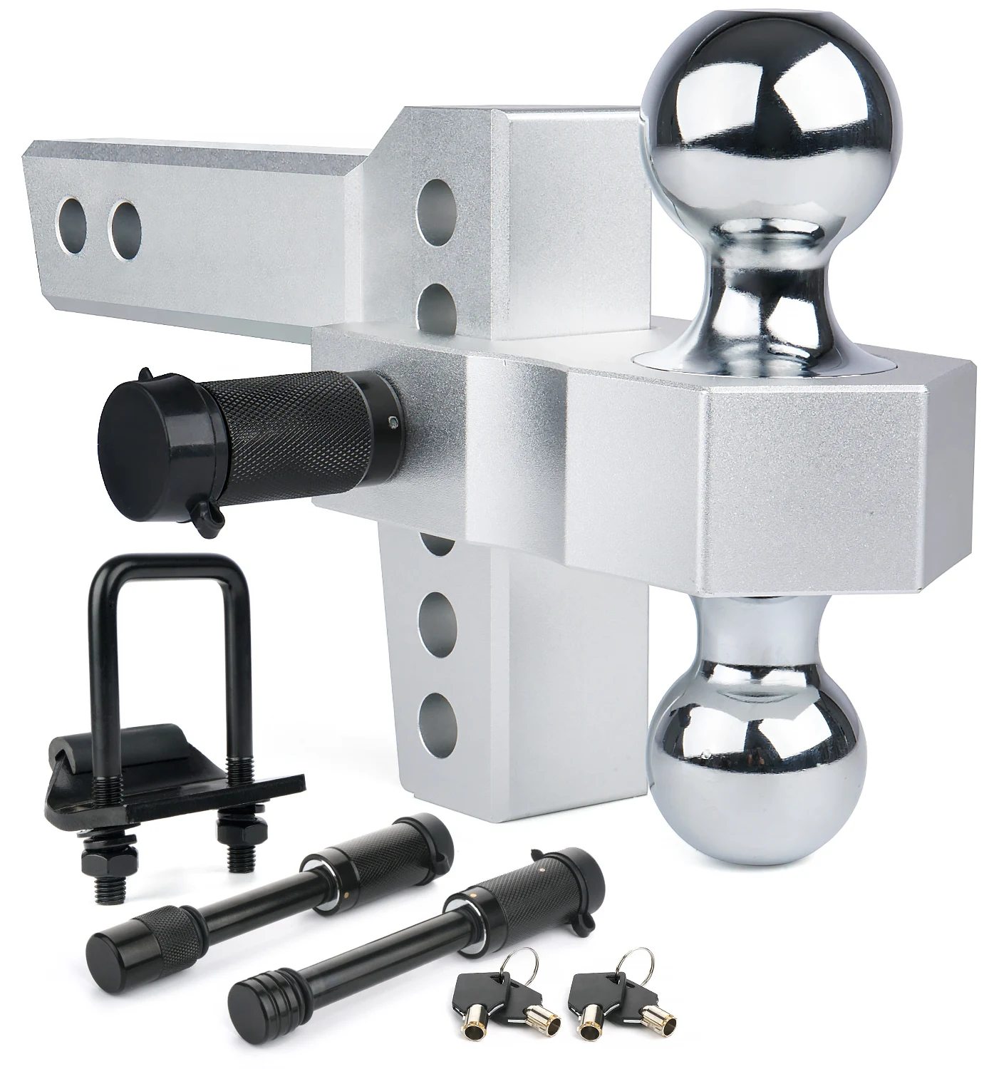 

N2 Adjustable Trailer Hitch Fits 2" Receiver Heavy Duty Aluminum Tow Hitches With 6-8Inch Drop/Rise For Truck (12,500 LBS GTW)