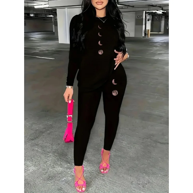 

Женская толстовка с круглым вырезом и забавным узором, комплект с длинными рукавами большого размера