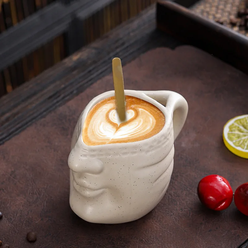 Creative Ceramic High Beauty Spoon Face Art Coffee Cup Vintage Couple Makeup Coffee Cup