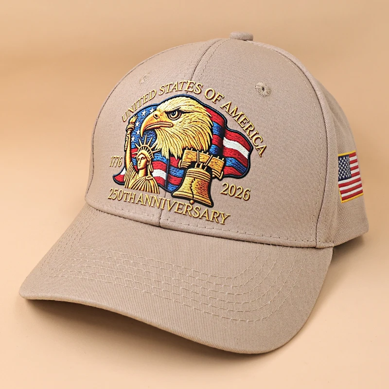 Boné com Estampa de Águia do 250º Aniversário dos EUA, Unissex, Ajustável, em Algodão Lavado, Boné Trucker, Boné de Beisebol com Viseira para Atividades ao Ar Livre