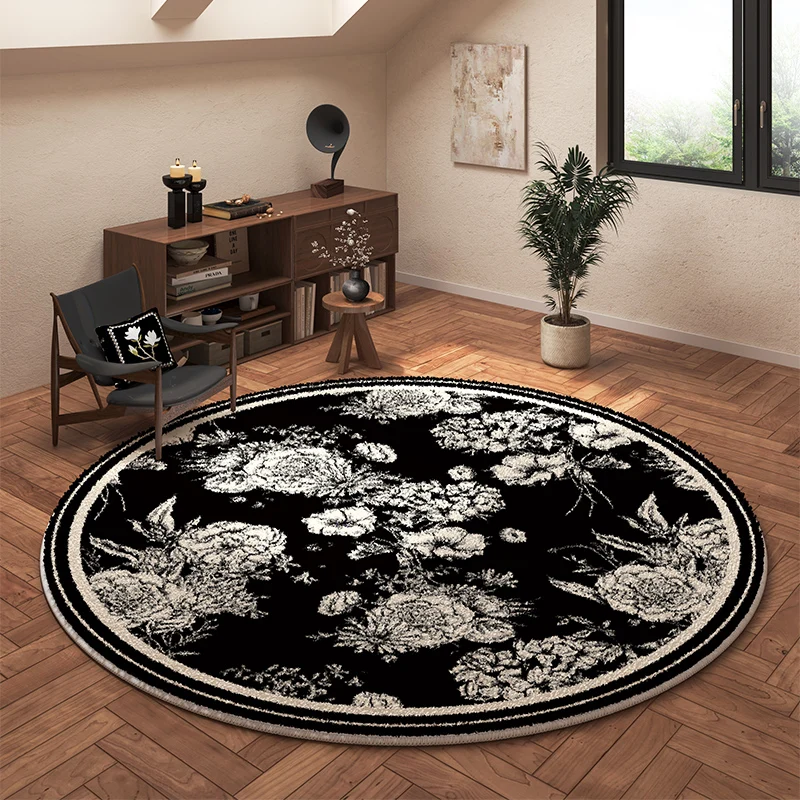 Fluffy Soft Round Living Room Carpet Bedroom Bedside French Light Luxury Highend Carpets 2024 New Sofa Coffee Table Non Slip Rug