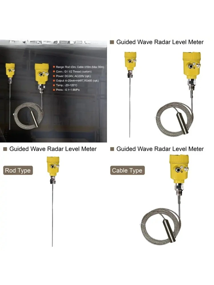 

26G Guided Wave Level Sensor for Liquid Tanks 4-20mA Explosion Proof Cable Rod Type level transmitter
