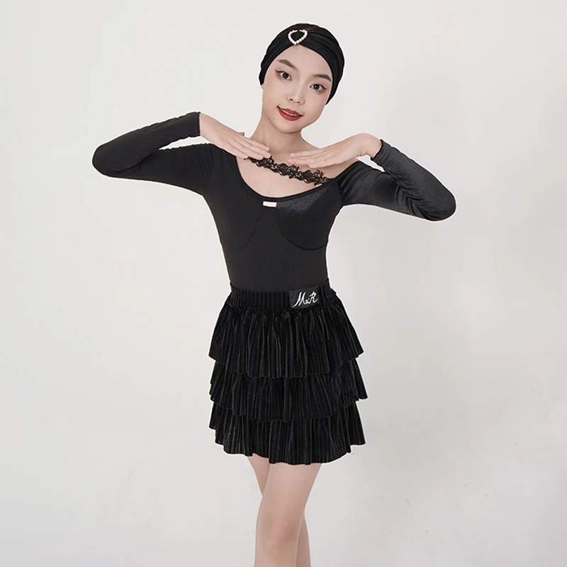 Strój do tańca latynoamerykańskiego dla dziewcząt, czarny strój na zawody taneczne, ubrania do samby i tańca towarzyskiego dla dzieci, sukienki treningowe SL13942