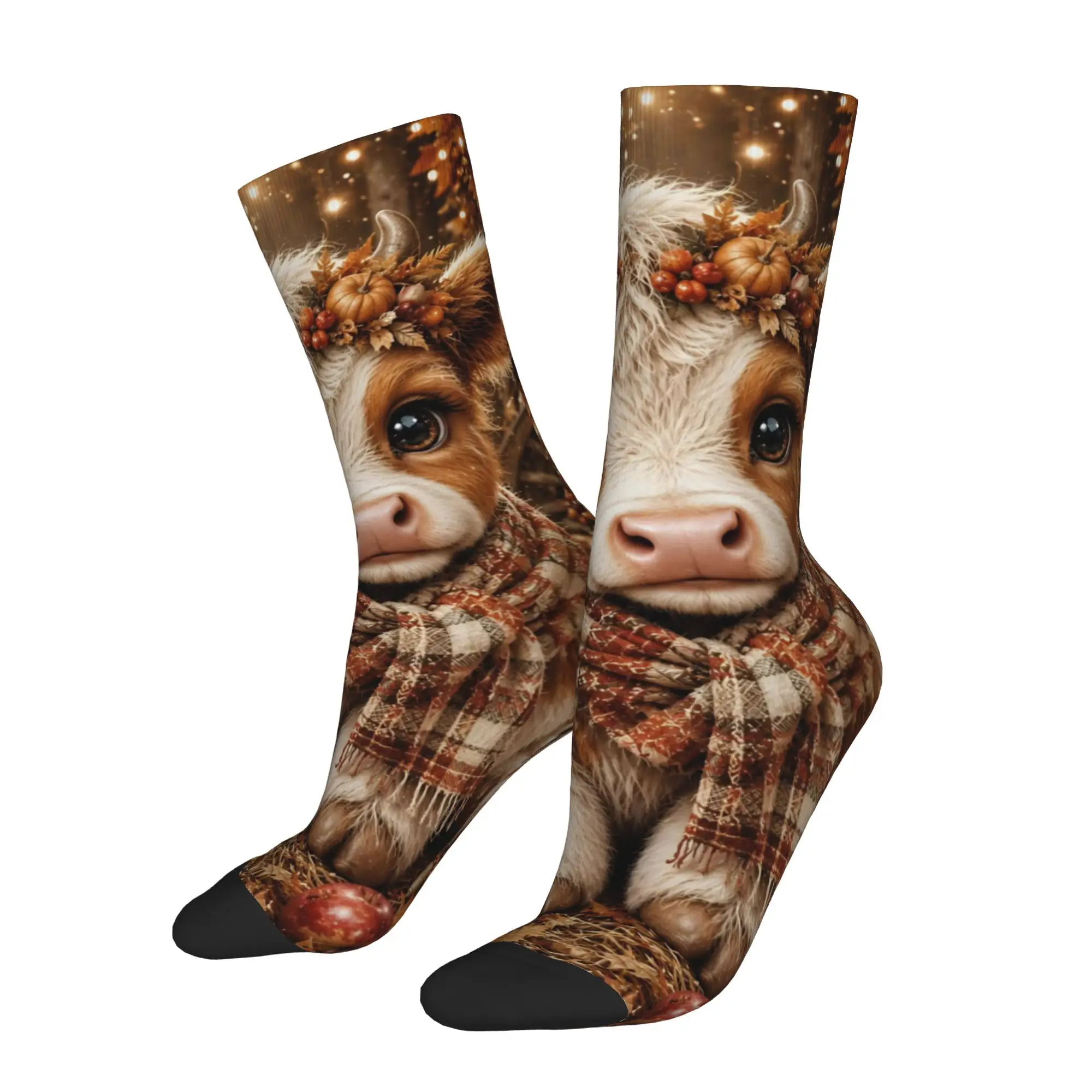 Colorful Highland Cows Fall Foral Soccer Socks  Polyester Middle Tube Socks for Women Men Breathable