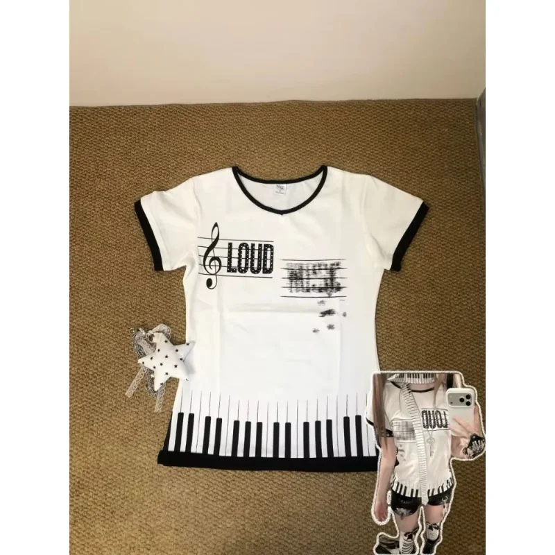 Fairycore Y2k Goth Print T-shirt New Sweet Cruel Casual Slim Women Clothing O Neck Half Sleeve Punk Style Hot Sell Shirts